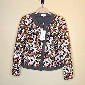 NEW Something Floral Print Asymmetrical Jacket Blazer Cotton Cream Olive S 4 6